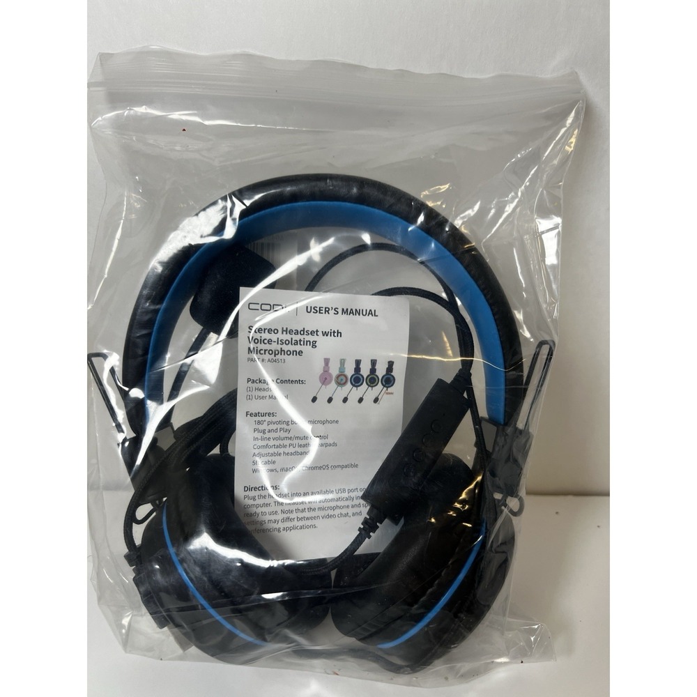 CODi A04513 USB Stereo Headset w/ Mic Voice Isolating‎ New